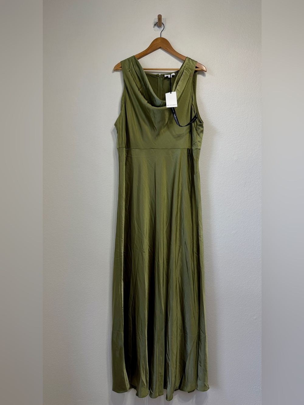 Six Stories Olive Satin Maxi Dress Nwt Us 20 — image 2 of 5